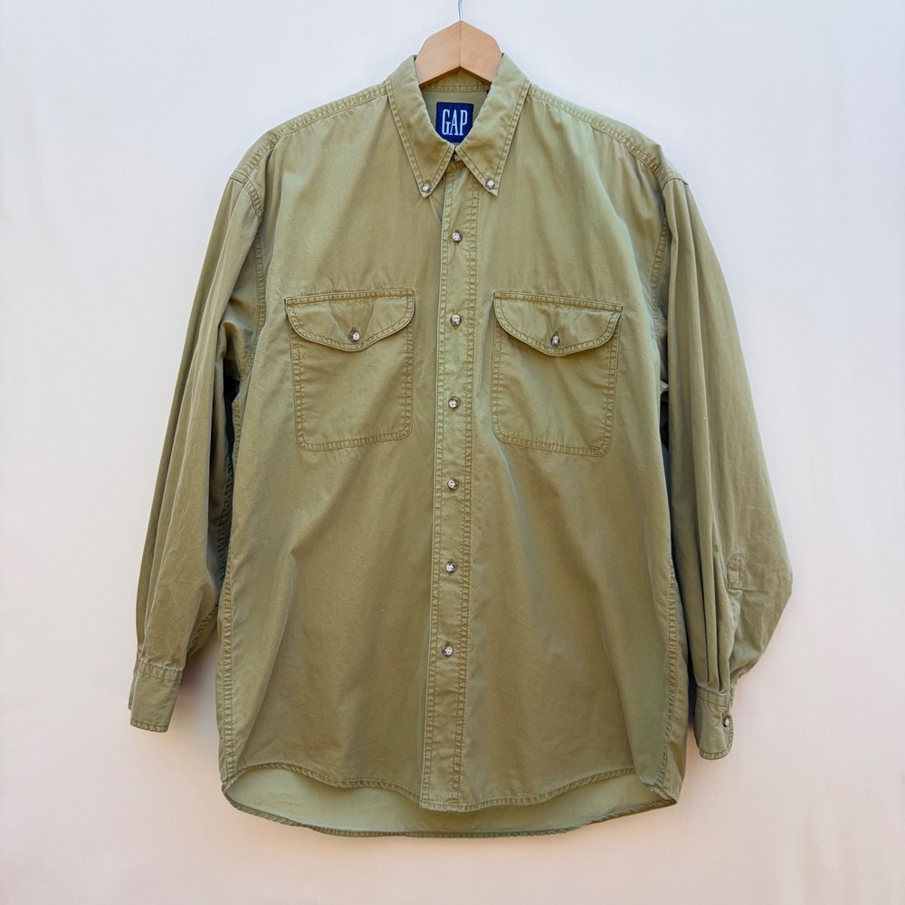 Gap Milsurp Workshirt Mens Medium Olive Green Long Sleeve Utility Cotton Vintage